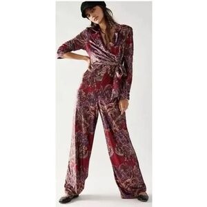 Free People Delphine Velvet Jumpsuit Printed wide leg one piece
